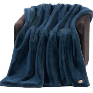 UGG Euphoria Faux Fur Throw Blanket, Soft Warm Throw Blankets for Couch or Bed, Luxury Bedroom Decor, Giftable Fuzzy Blankets, Machine Washable, 50-inch x 70-inch, Indigo Blue