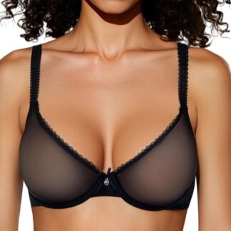 Unlined Bras for Women Sexy See Through Mesh Underwire Plunge Demi Lace Bra
