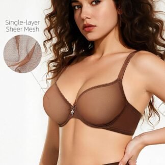 Unlined Bras for Women Sexy See Through Mesh Underwire Plunge Demi Lace Bra