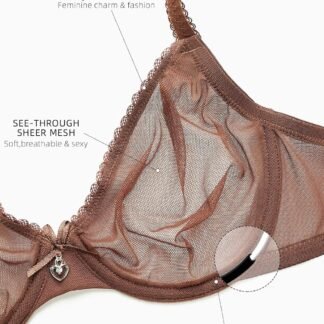 Unlined Bras for Women Sexy See Through Mesh Underwire Plunge Demi Lace Bra