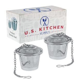 U.S. Kitchen Supply - 2 Premium Stainless Steel Tea Ball Strainer Infusers - 2" Size with Micro Perforated Mesh - Steep Loose Leaf Tea, Herbal, Spices & Seasonings - Teapot, Tea...