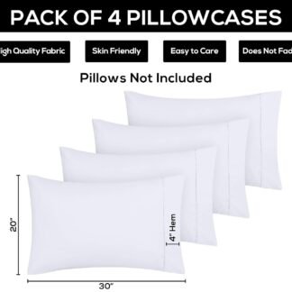 Utopia Bedding Queen Pillow Cases - 4 Pack - Envelope Closure - Soft Brushed Microfiber Fabric - Shrinkage and Fade Resistant Pillow Covers Queen Size 20 X 30 Inches (Queen, White)