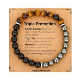 Valentines Gifts for Him Men- Triple Protection Hematite Black Obsidian Tiger Eye Beaded Bracelets Birthday Healing Jewelry Gifts - lunas-mystic-emporium.com Valentines Gifts for Him Men- Triple Protection Hematite Black Obsidian Tiger Eye Beaded Bracelets Birthday Healing Jewelry Gifts