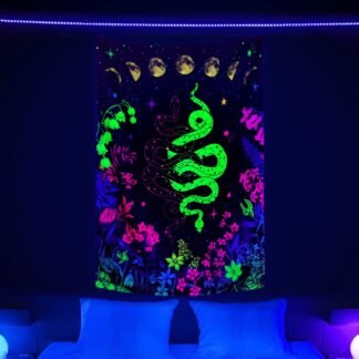 VEIGIKE Witchy Snake Vertical Tapestry, Trippy Black and White Floral Moon Phase Cool Tarot Tapestry Wall Hanging for Bedroom Aesthetic, Nature Tapestries Poster Blanket College...