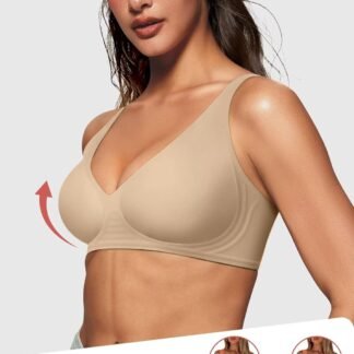 Vertvie Jelly Wireless Bras for Women Push Up Plunge Seamless T-Shirt Bras No Underwire Supportive Full Coverage Bralettes