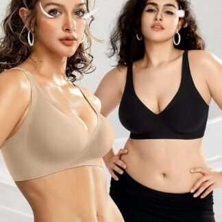 Vertvie Jelly Wireless Bras for Women Push Up Plunge Seamless T-Shirt Bras No Underwire Supportive Full Coverage Bralettes