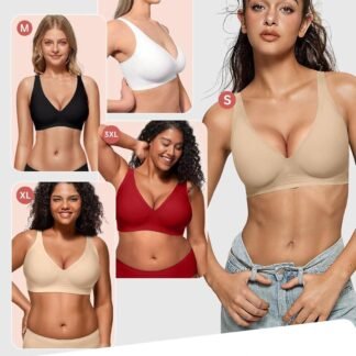 Vertvie Jelly Wireless Bras for Women Push Up Plunge Seamless T-Shirt Bras No Underwire Supportive Full Coverage Bralettes