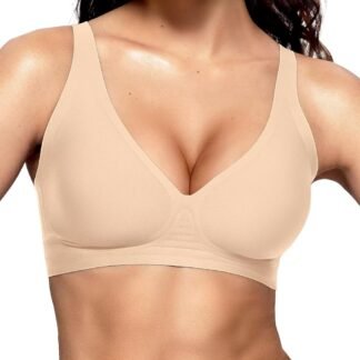 Vertvie Jelly Wireless Bras for Women Push Up Plunge Seamless T-Shirt Bras No Underwire Supportive Full Coverage Bralettes
