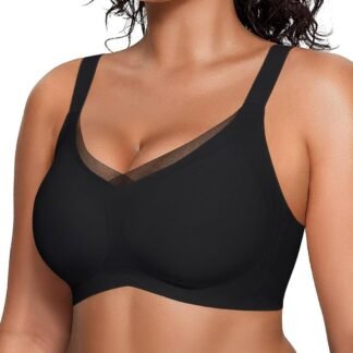 Vertvie Wireless Bras for Women No Underwire Supportive Mesh Crossover Bra Seamless Push Up Full Coverage Everyday Bralettes