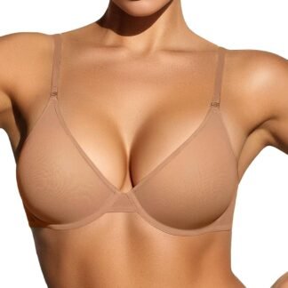 Vertvie Women's Sheer Balconette Bra Unlined Underwire Supportive Plunge Demi Bras Mesh See Through Sexy Comfort Everyday Bra