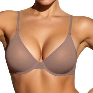 Vertvie Women's Sheer Balconette Bra Unlined Underwire Supportive Plunge Demi Bras Mesh See Through Sexy Comfort Everyday Bra