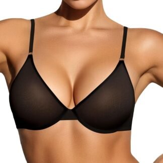 Vertvie Women's Sheer Balconette Bra Unlined Underwire Supportive Plunge Demi Bras Mesh See Through Sexy Comfort Everyday Bra