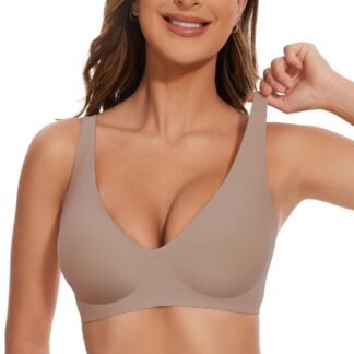 Vinfact Deep V Mesh Bras for Women No Underwire Buttery Soft Wireless Bras Lightly Support Seamless Bralettes