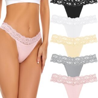 voenxe Seamless Thong for Women,No Show Lace Underwear,Ladies Breathable Comfort Panties Soft Laser Cut Undies,Tanga,5-Pack
