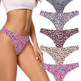 voenxe Seamless Women Underwear Thongs,No Show Ladies Thong,No Line Workout Breathable Comfortable Panties,Soft Undies,5-Pack