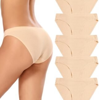 voenxe Women Bikini Underwear,Seamless Breathable Ladies Panties,No Show Comfortable Briefs Undies,Invisible Hipster,5-Pack
