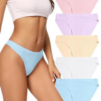 voenxe Women Bikini Underwear,Seamless Breathable Ladies Panties,No Show Comfortable Briefs Undies,Invisible Hipster,5-Pack