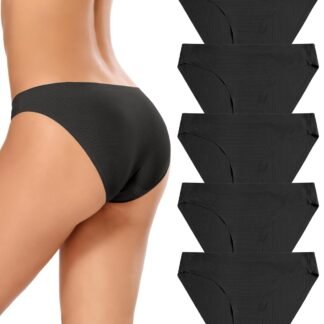 voenxe Women Bikini Underwear,Seamless Breathable Ladies Panties,No Show Comfortable Briefs Undies,Invisible Hipster,5-Pack