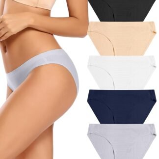 voenxe Women Bikini Underwear,Seamless Breathable Ladies Panties,No Show Comfortable Briefs Undies,Invisible Hipster,5-Pack