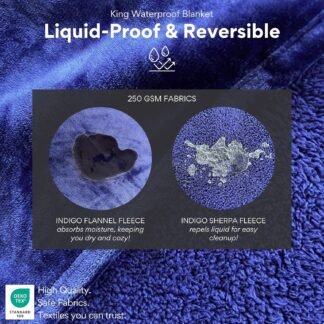 Waterproof Blanket King Size (Indigo, 82x82") Absorbent, Leakproof Fleece Protector for Bed, Couch - Water Proof and Stain Resistant, Plush Throw Blankets, Moisture Repellant...