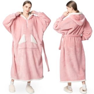 Wearable Blanket Hoodie as Gifts for Women, Long Sherpa Fleece Hooded Blankets with Oversize Hood and Pocket, Warm and Cozy Sweatshirt with Belt, Winter Gift
