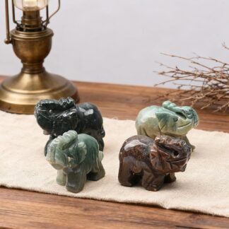 WHAL&YUNE 1.5 Inch Natural Crystal Elephant Figurine, Hand-Carved Gemstone Elephant Statue, Mini Crystal Animal Sculpture for Home Desk Shelf Decoration, Collectible Gift-Moss...