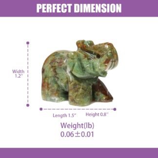 WHAL&YUNE 1.5 Inch Natural Crystal Elephant Figurine, Hand-Carved Gemstone Elephant Statue, Mini Crystal Animal Sculpture for Home Desk Shelf Decoration, Collectible Gift-Moss...