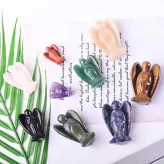 WHAL&YUNE Moss Agate Angel Figurine Natural Energy Healing Crystals Gemstone Hand Carved Sculpture for Home Office Desk Decor Holiday Lucky Gift - 1.5 inches