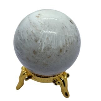 WholesaleGemShop Natural Scolecite Quartz 40-45 mm Ball Sphere Gemstone A+ Hand Carved Crystal Altar Healing Devotional Focus Spiritual Chakra Cleansing Metaphysical Gift Men Women