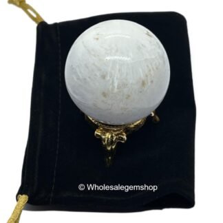 WholesaleGemShop Natural Scolecite Quartz 40-45 mm Ball Sphere Gemstone A+ Hand Carved Crystal Altar Healing Devotional Focus Spiritual Chakra Cleansing Metaphysical Gift Men Women