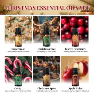 Winter Essential Oil Set | 6 Pack Holiday Fragrance Oils for Diffuser, Candle Making | Christmas Tree, Spice, Gingerbread, Apple Cider, Candy, Cranberry | Aromatherapy Gift Set...
