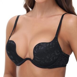 Women-Deep-V-Plunge-Bras Push Up Sexy Cleavage Bra with Underwire Lightly Padded Low Cut Back Convertible Strap