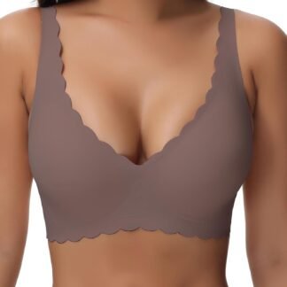 Women's Seamless Bras Wirefree, Deep V Petal Bralette No Underwire Plunge Everyday Bras Wireless Sports Bra