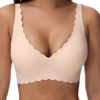 Women's Seamless Bras Wirefree, Deep V Petal Bralette No Underwire Plunge Everyday Bras Wireless Sports Bra