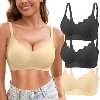 Womens Seamless T-Shirt Bras 3 Pack Wireless Comfy Jelly Bra, Full Coverage Bralette No Show Under Clothes