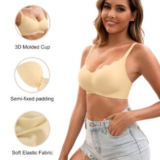 Womens Seamless T-Shirt Bras 3 Pack Wireless Comfy Jelly Bra, Full Coverage Bralette No Show Under Clothes