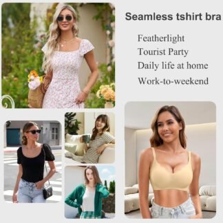 Womens Seamless T-Shirt Bras 3 Pack Wireless Comfy Jelly Bra, Full Coverage Bralette No Show Under Clothes