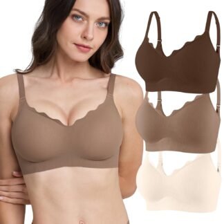 Womens Seamless T-Shirt Bras 3 Pack Wireless Comfy Jelly Bra, Full Coverage Bralette No Show Under Clothes
