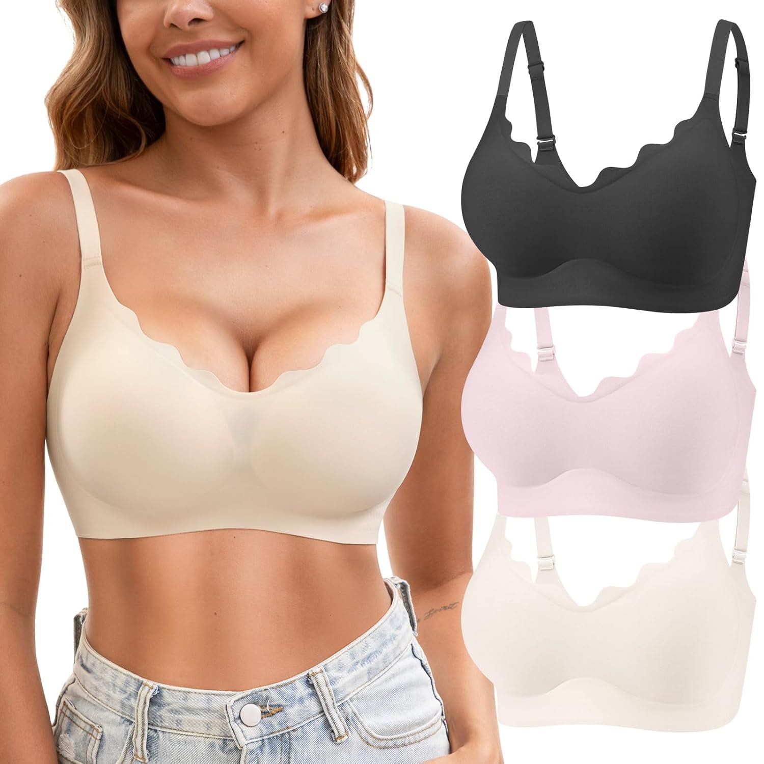 Womens Seamless T-Shirt Bras 3 Pack Wireless Comfy Jelly Bra Full Coverage Bralette No Show Under Clothes - lunas-mystic-emporium.com Womens Seamless T-Shirt Bras 3 Pack Wireless Comfy Jelly Bra, Full Coverage Bralette No Show Under Clothes