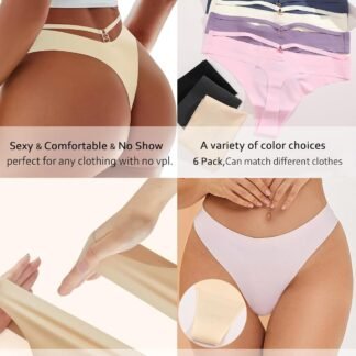 Women's Underwear Seamless Thongs 6 Pack No Show Thong Breathable Invisibles Hollow Out Sexy Panties Underwear