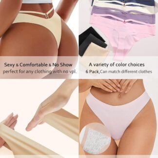 Women's Underwear Seamless Thongs 6 Pack No Show Thong Breathable Invisibles Hollow Out Sexy Panties Underwear