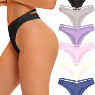 Women's Underwear Seamless Thongs 6 Pack No Show Thong Breathable Invisibles Hollow Out Sexy Panties Underwear