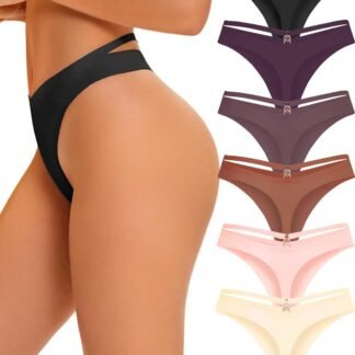 Women's Underwear Seamless Thongs 6 Pack No Show Thong Breathable Invisibles Hollow Out Sexy Panties Underwear