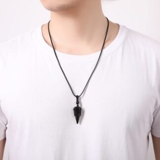 XIANNVXI Healing Crystal Stone Pointed Necklace Adjustable Black Rope Natural Gemstone Pendant Necklaces Jewelry for Men Women