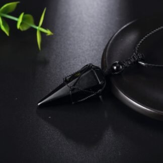 XIANNVXI Healing Crystal Stone Pointed Necklace Adjustable Black Rope Natural Gemstone Pendant Necklaces Jewelry for Men Women