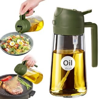 YARRAMATE 16oz/470ml Glass Olive Oil Sprayer for Cooking with Stickers, 2 in 1 Oil Dispenser for Kitchen Gadgets, Food Grade Premium Spray Bottle with Portion Control for Salad,...