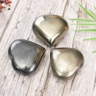 ZAICUS 50mm Golden Pyrite Heart Crystal Love Stones Healing Crystals Natural Reiki Gemstone Hand Carved Palm Thumb Worry Pocket Massage Stones Therapy & Meditation Gifts for...