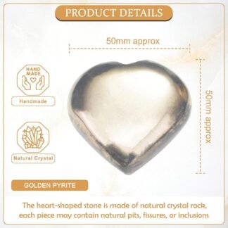 ZAICUS 50mm Golden Pyrite Heart Crystal Love Stones Healing Crystals Natural Reiki Gemstone Hand Carved Palm Thumb Worry Pocket Massage Stones Therapy & Meditation Gifts for...