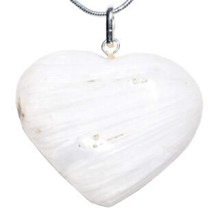 Zenergy Gems Charged Natural Himalayan Gemstone Crystal Puffy Heart Pendant Necklace + 20" Silver Chain + Selenite Charging Heart [Included]
