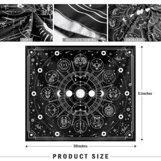Zodiac Astrology Tapestry - Black and White Constellation Wall Hanging for Teen Girl's Bedroom, Living Room, Dorm (51x59 inches)